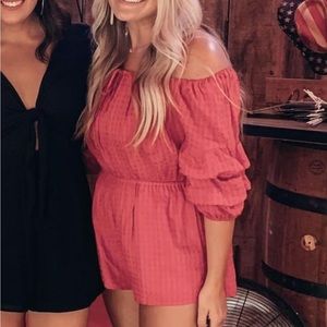 Red off shoulder romper
